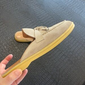 Women’s Beige- Gray Slip On Slides Mules  Size 9